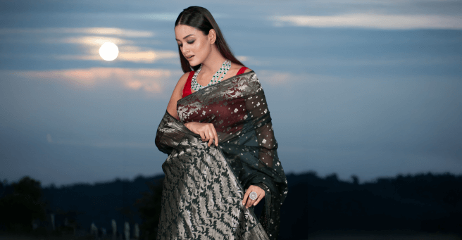 angoshobha pure muslin silk saree, yellow jamdani saree, muslin silk jamdani & online collection