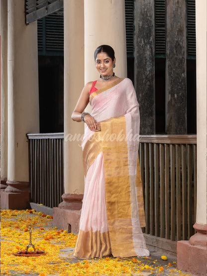 Light Pink Linen Traditional Handloom Saree