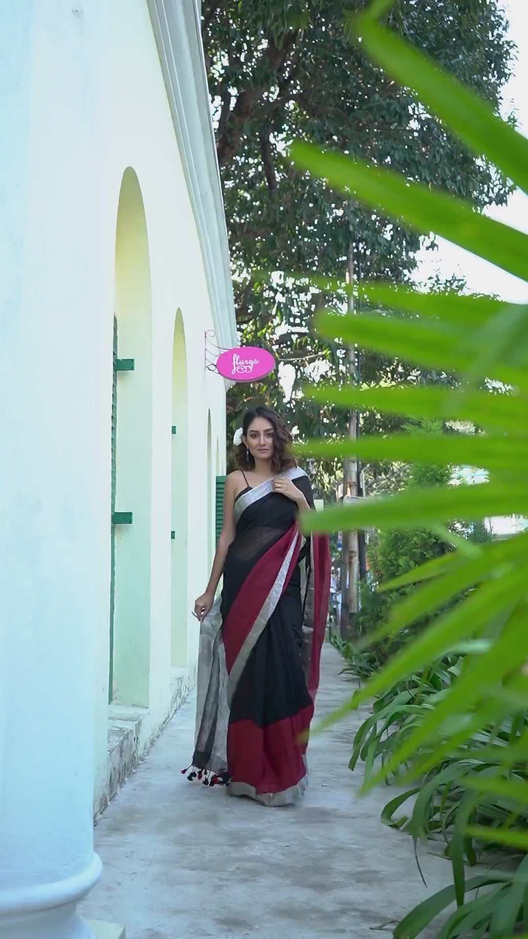 Black & Maroon Linen Handwoven Saree